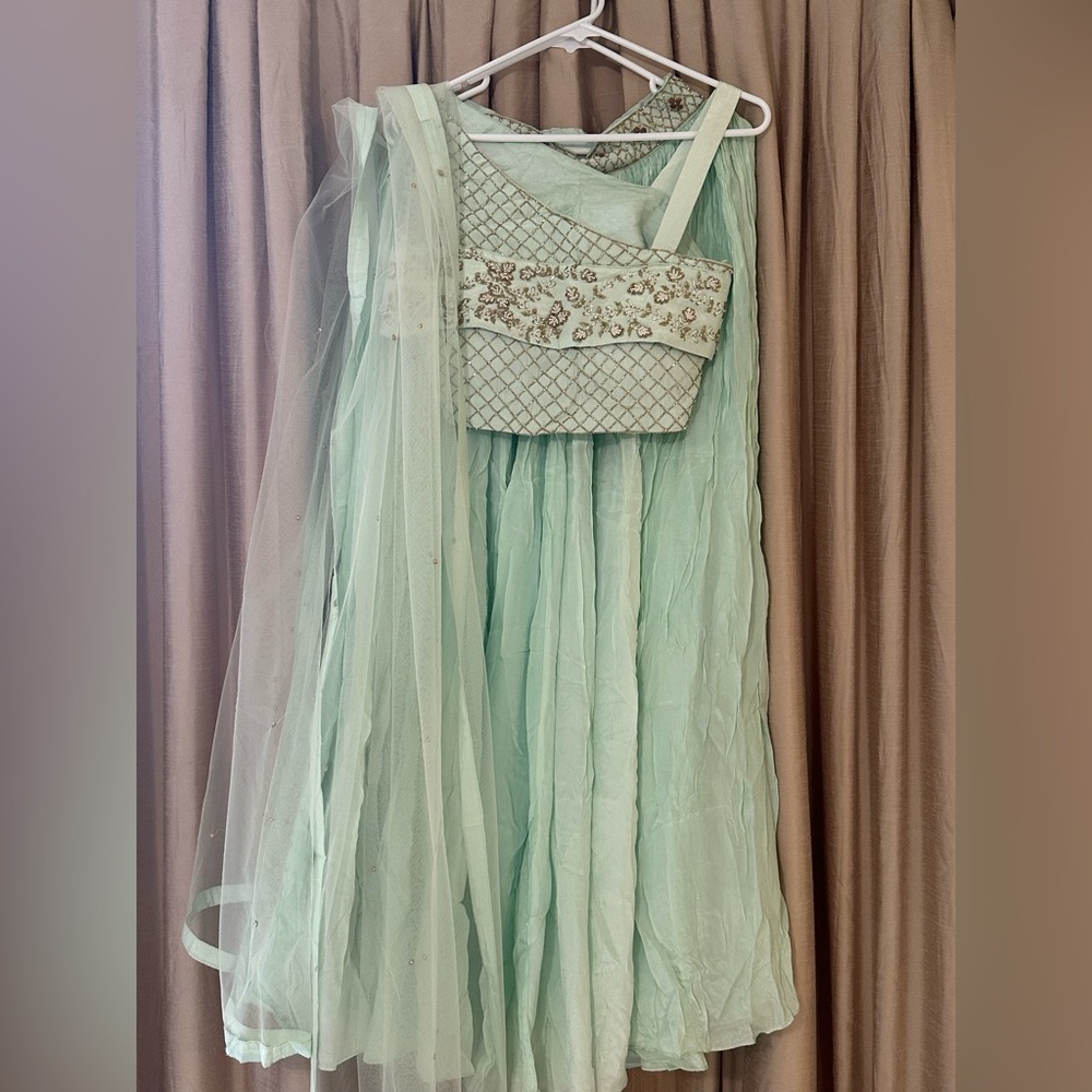 Mint Green lahenga with gold beading